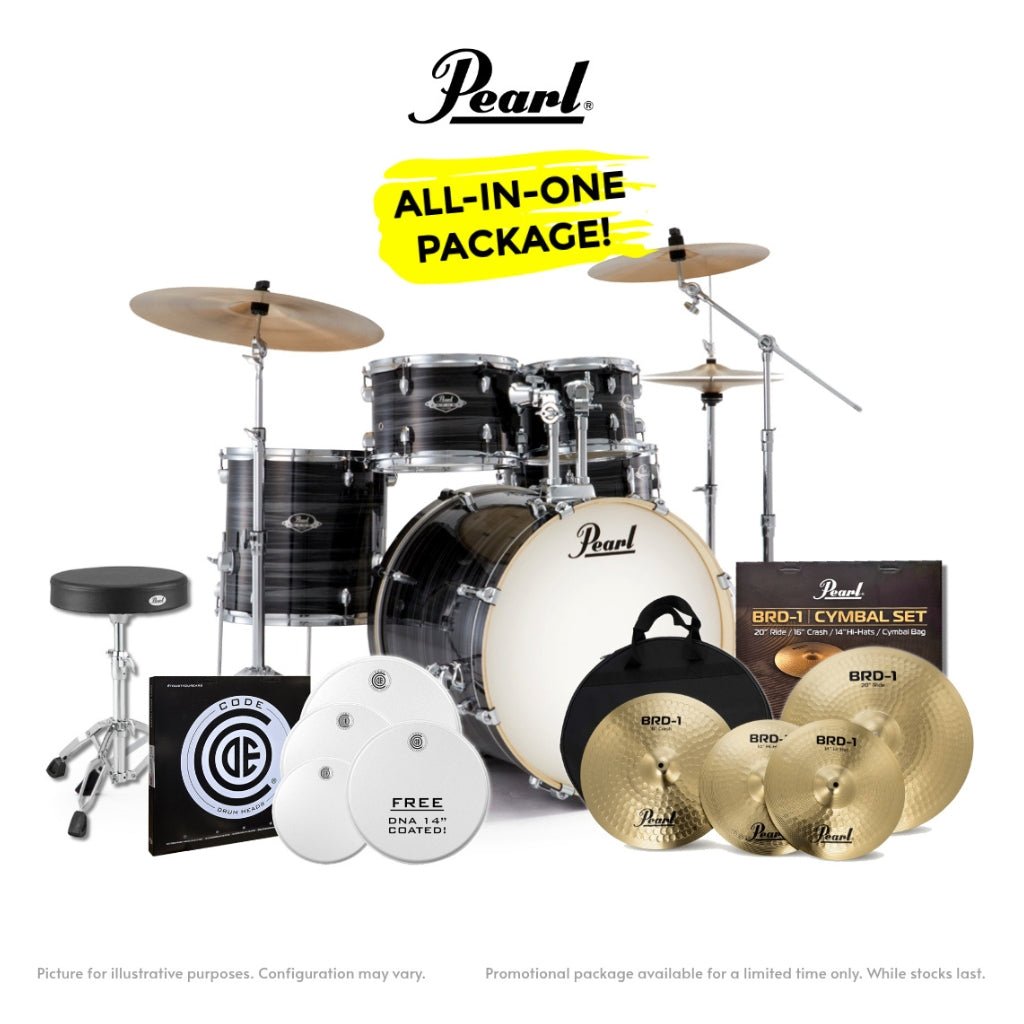 Pearl Export-PLUS Promo Drum Kit Package 22/10/12/14 - Graphite Silver Twist Acoustic Drums Sky Music