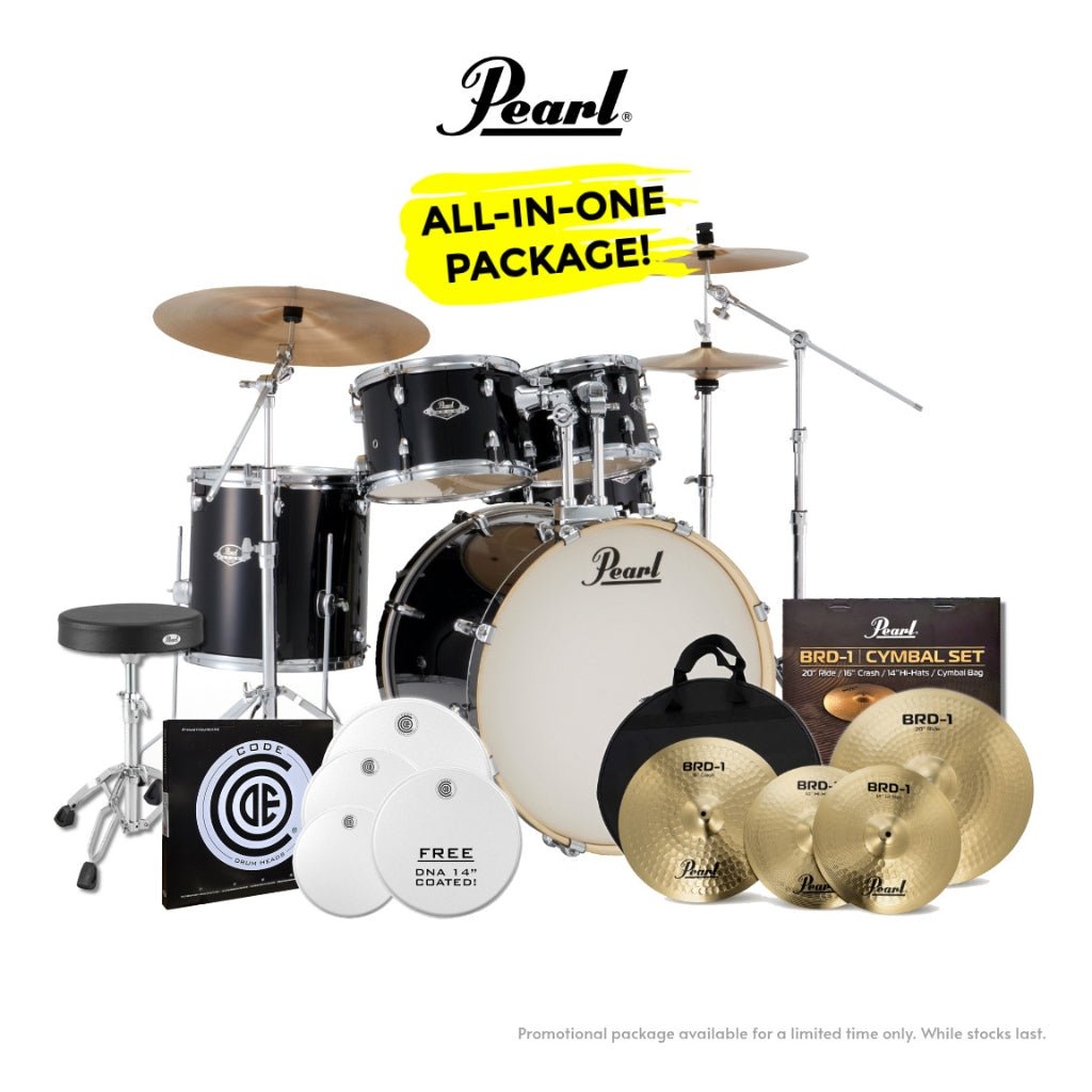 Pearl Export-PLUS Promo Drum Kit Package 22/10/12/14 - Jet Black Acoustic Drums Sky Music