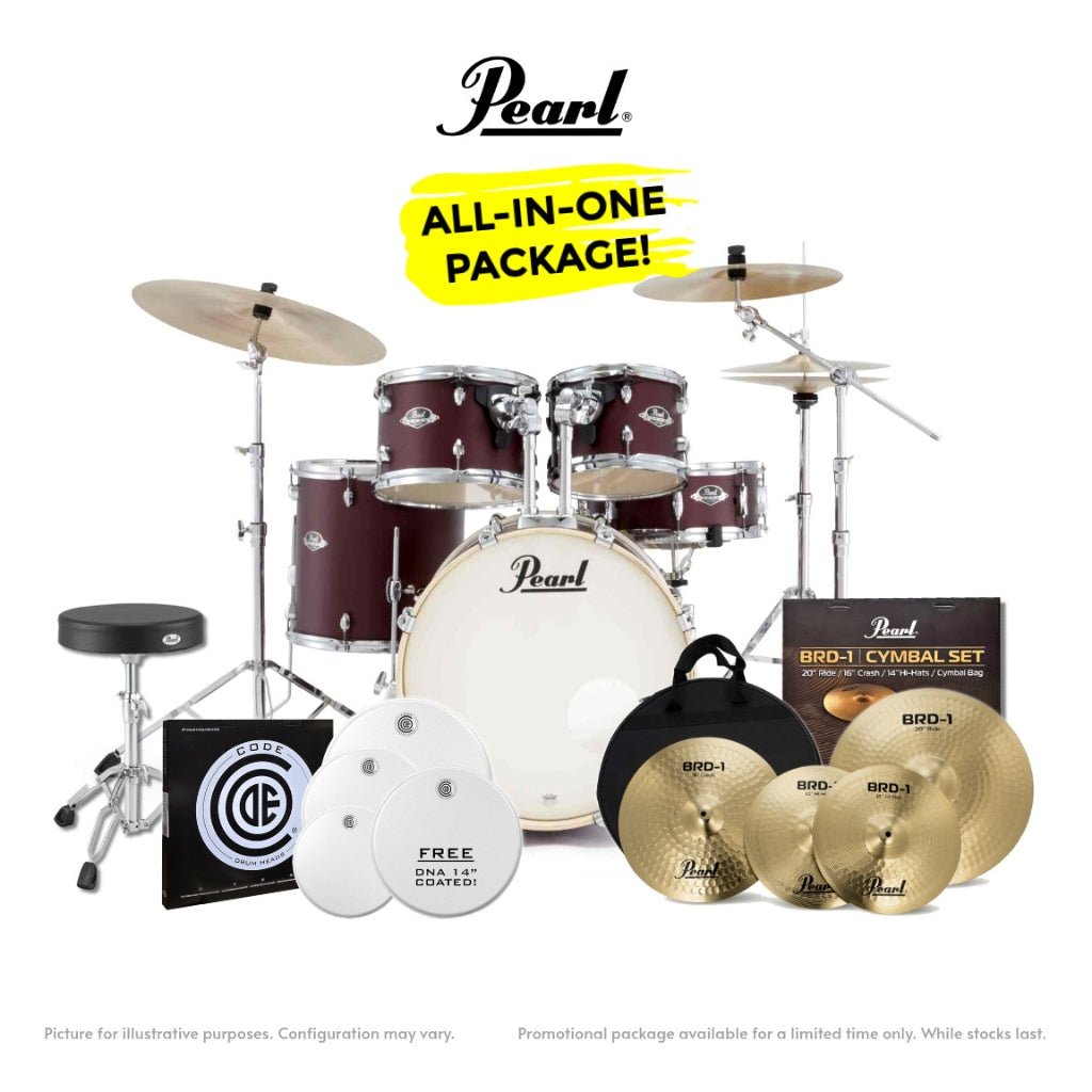 Pearl Export-PLUS Promo Drum Kit Package 22/10/12/14 - Satin Scarlet Acoustic Drums Sky Music