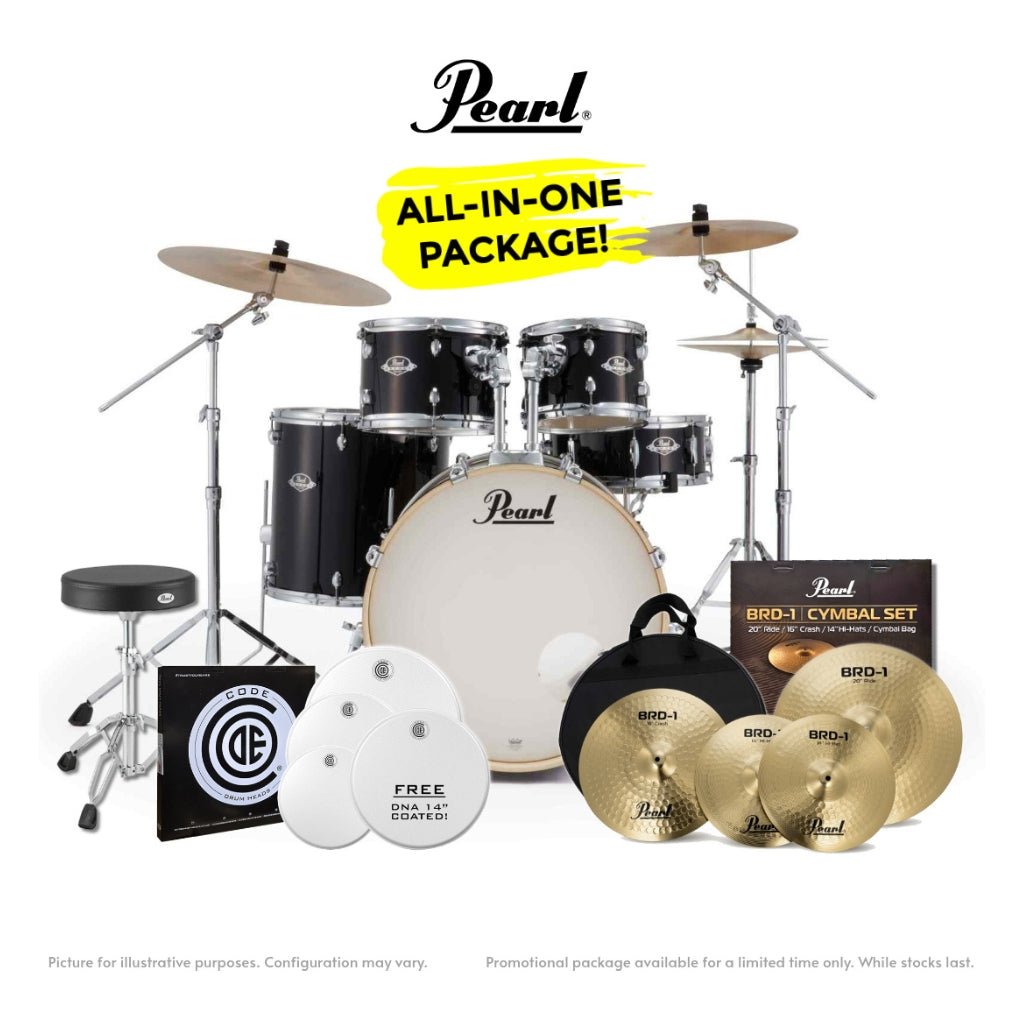 Pearl Export-PLUS Promo Drum Kit Package 22/10/12/16 - Jet Black Acoustic Drums Sky Music