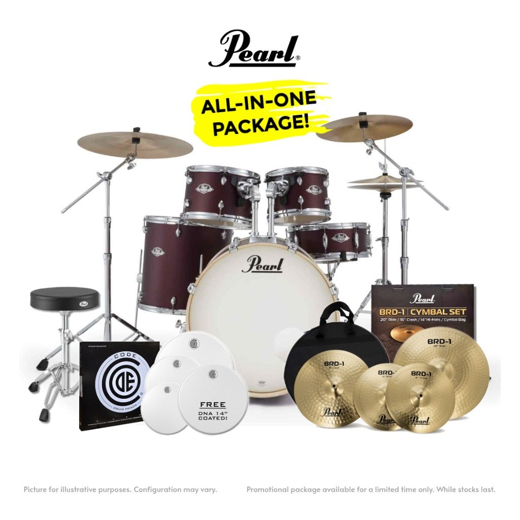 Pearl Export-PLUS Promo Drum Kit Package 22/10/12/16 - Satin Scarlet Acoustic Drums Sky Music