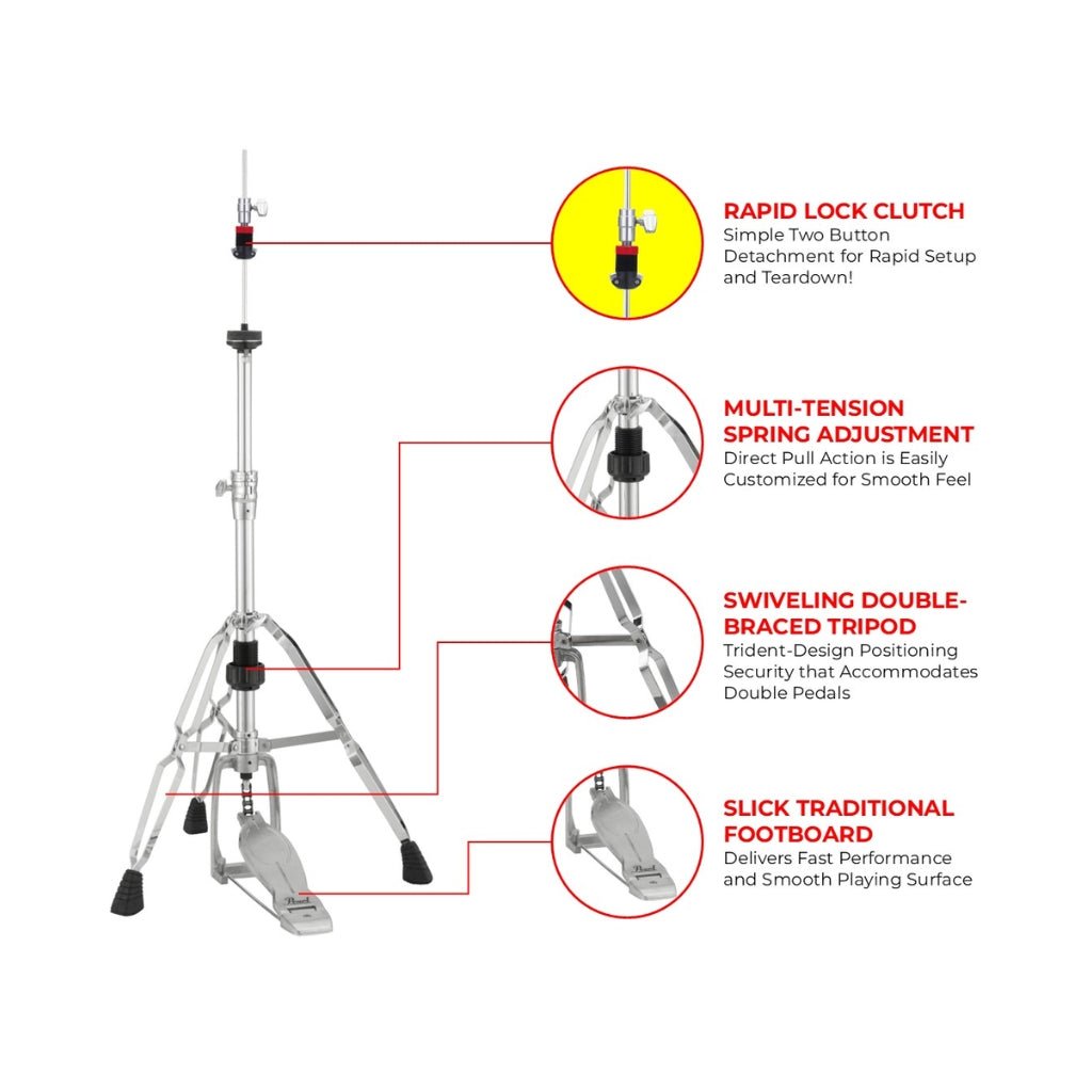Pearl H-1030 Eliminator Hi-Hat Stand w/ Solo Footboard - Free Add-on Quick Release Clutch Drum Hardware Sky Music