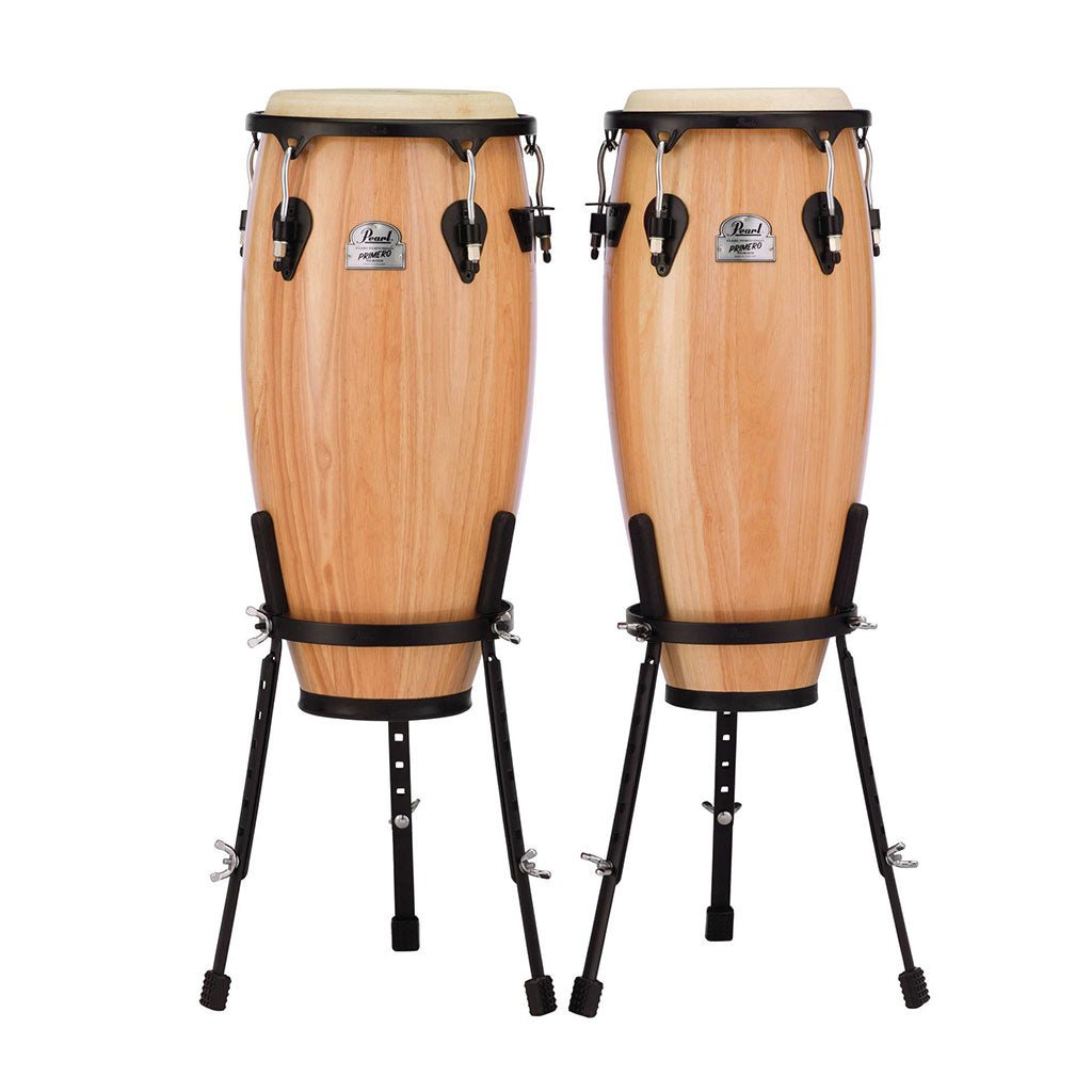 Pearl Primero Wood Conga Set with Stands - 10 + 11 inches, Natural Lacquer Congas Sky Music