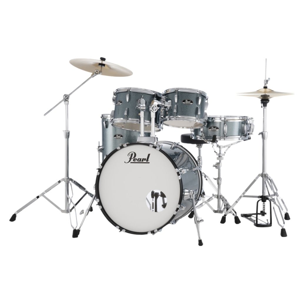 Pearl Roadshow 20" 5pc Fusion Drum Kit with Hardware and Cymbals - Aqua Blue Glitter Acoustic Drums Sky Music
