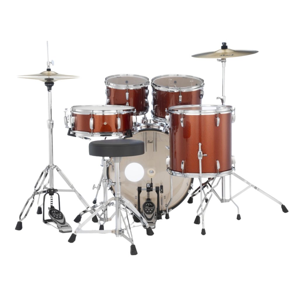 Pearl Roadshow 20" 5pc Fusion Drum Kit with Hardware and Cymbals - Burnt Orange Sparkle Acoustic Drums Sky Music