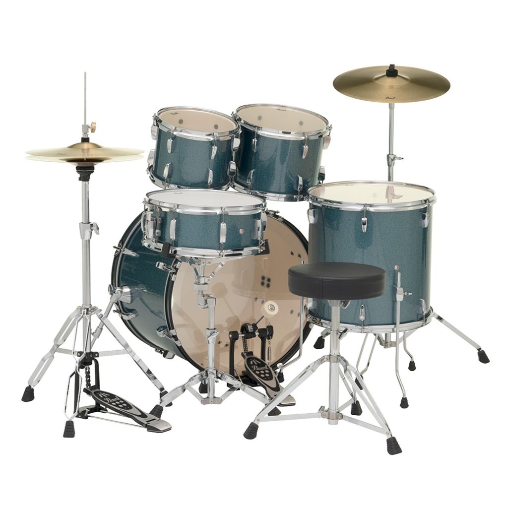 Pearl Roadshow 22" 5pc Drum Kit Package with Cymbals - Aqua Blue Glitter Acoustic Drums Sky Music