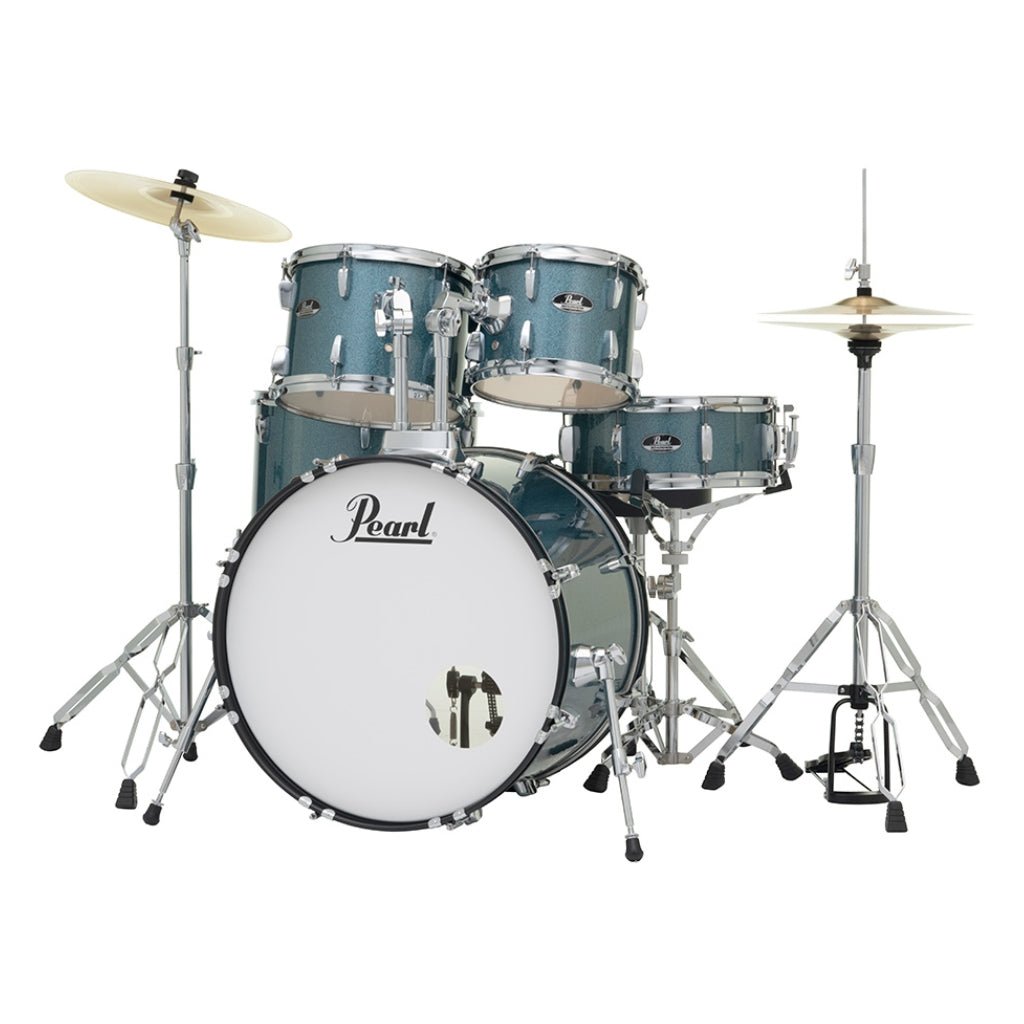 Pearl Roadshow 22" 5pc Drum Kit Package with Cymbals - Aqua Blue Glitter Acoustic Drums Sky Music