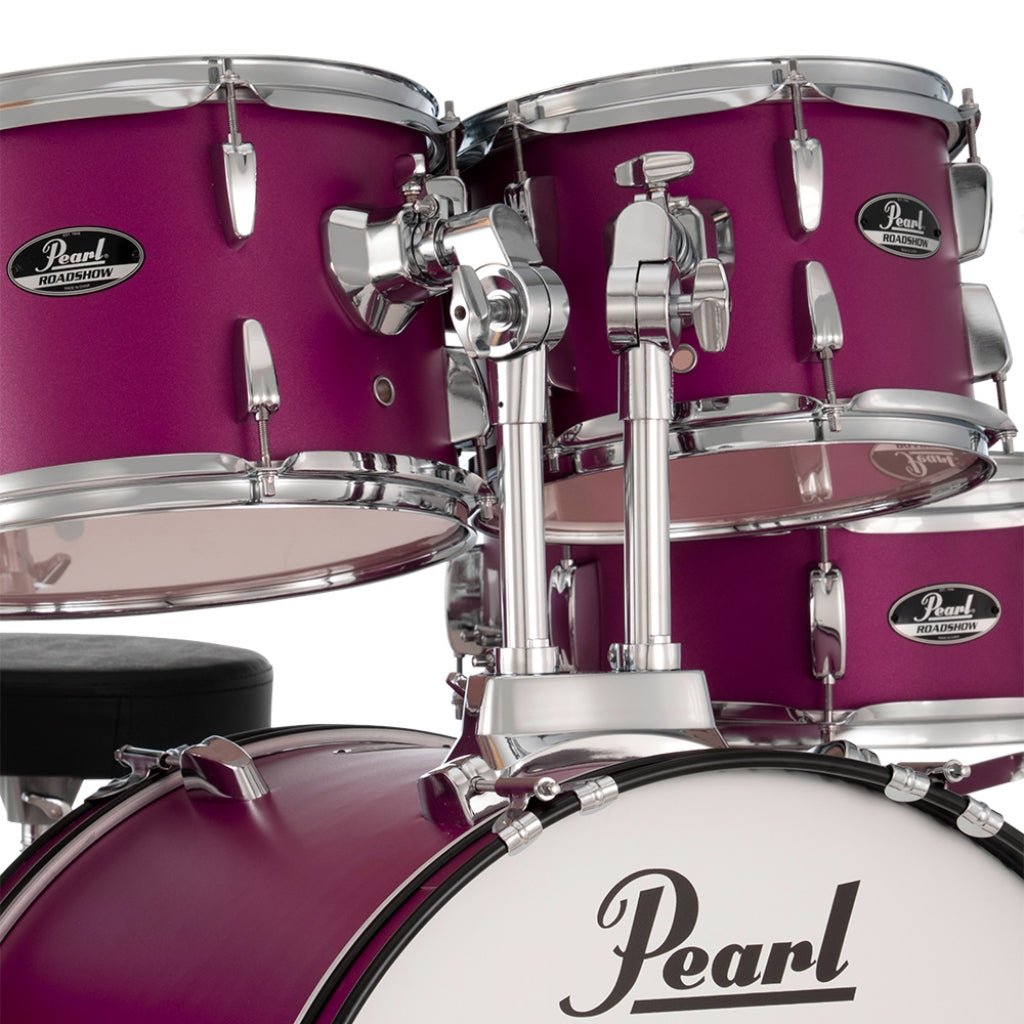 Pearl Roadshow 5-PC Drum Kit w/Hardware & Cyms 20/10/12/14 - Pink Metallic Acoustic Drums Sky Music