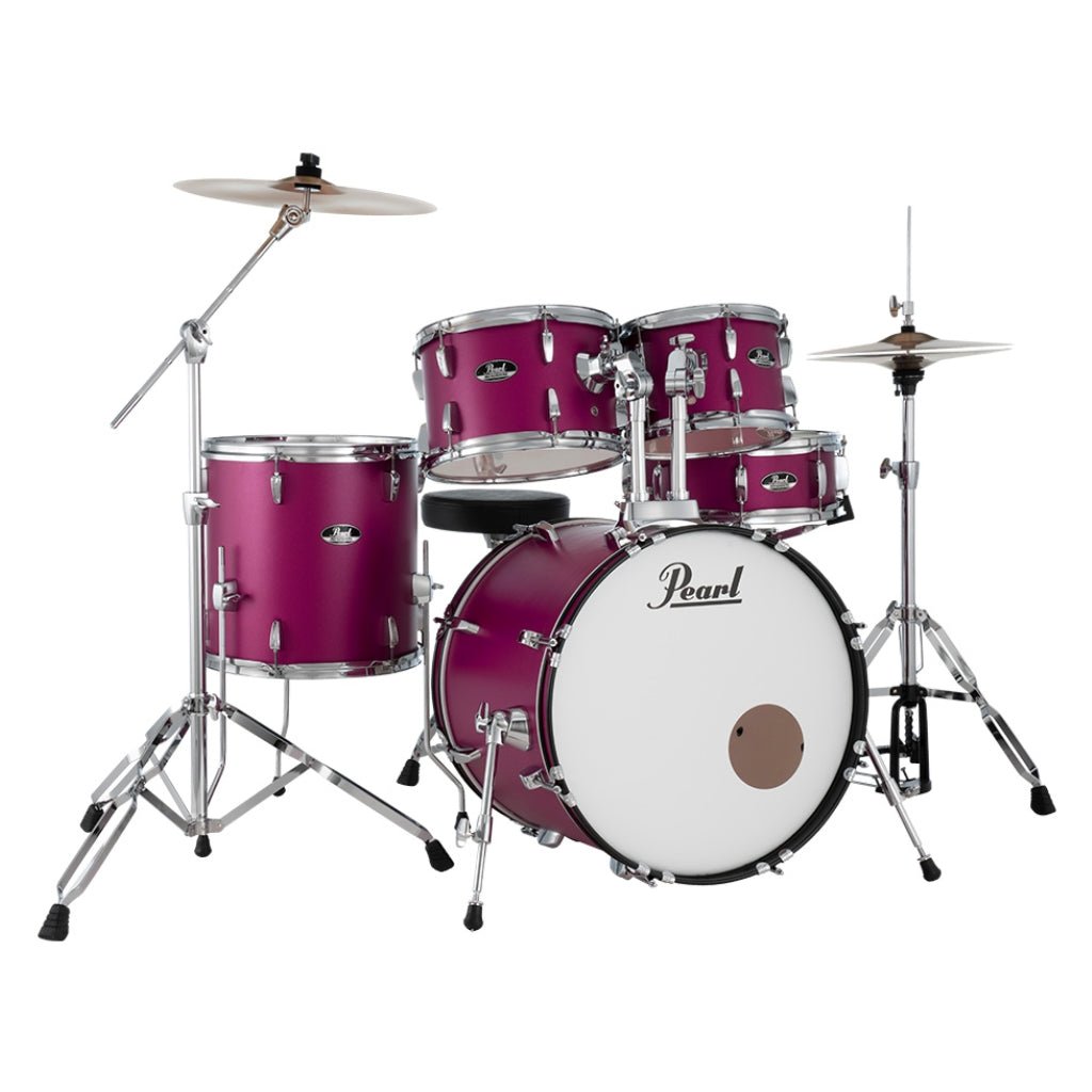 Pearl Roadshow 5-PC Drum Kit w/Hardware &amp; Cyms 20/10/12/14 - Pink Metallic Acoustic Drums Sky Music