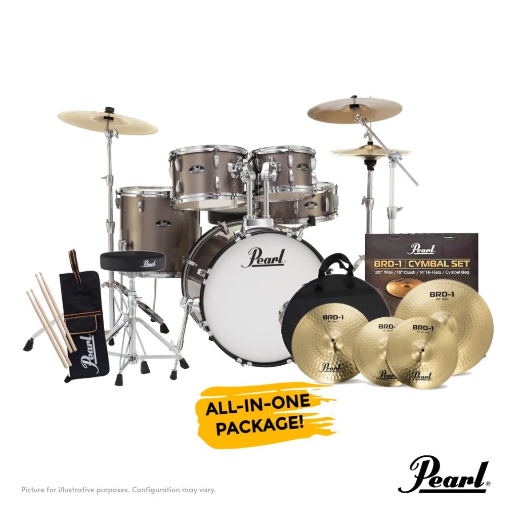 Pearl Roadshow-PLUS 5-PC Drum Kit Package 20/10/12/14 - Bronze Metallic Acoustic Drums Sky Music