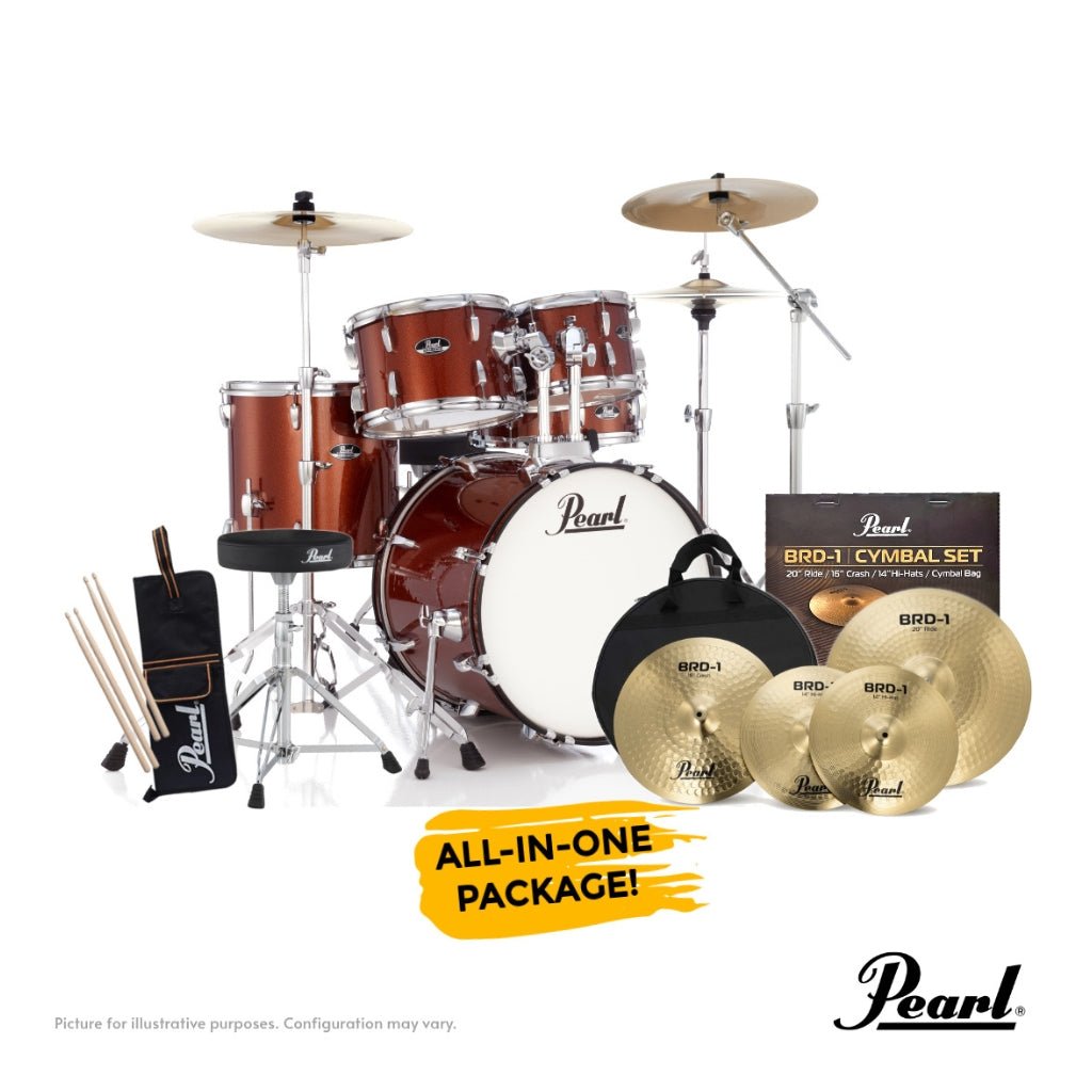 Pearl Roadshow-PLUS 5-PC Drum Kit Package 20/10/12/14 - Burnt Orange Sparkle Acoustic Drums Sky Music