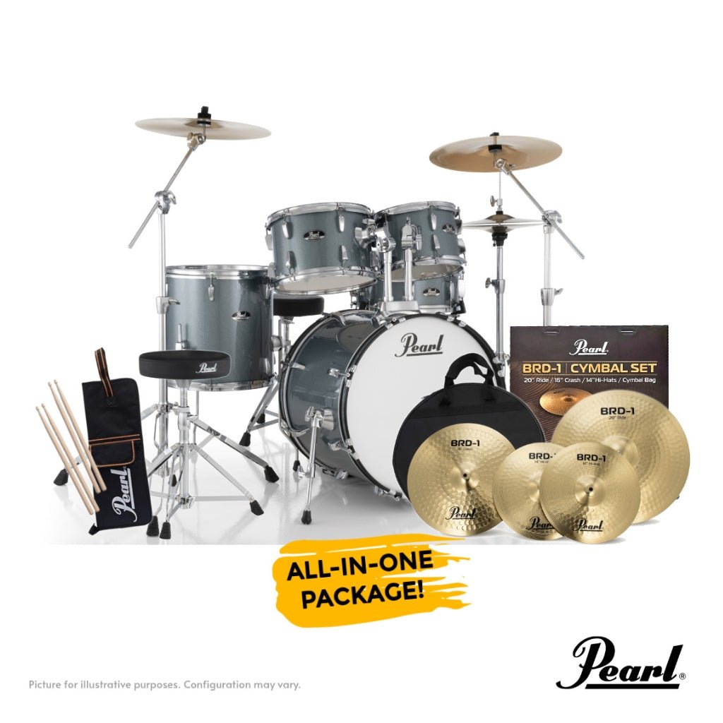 Pearl Roadshow-PLUS 5-PC Drum Kit Package 20/10/12/14 - Charcoal Metallic Acoustic Drums Sky Music