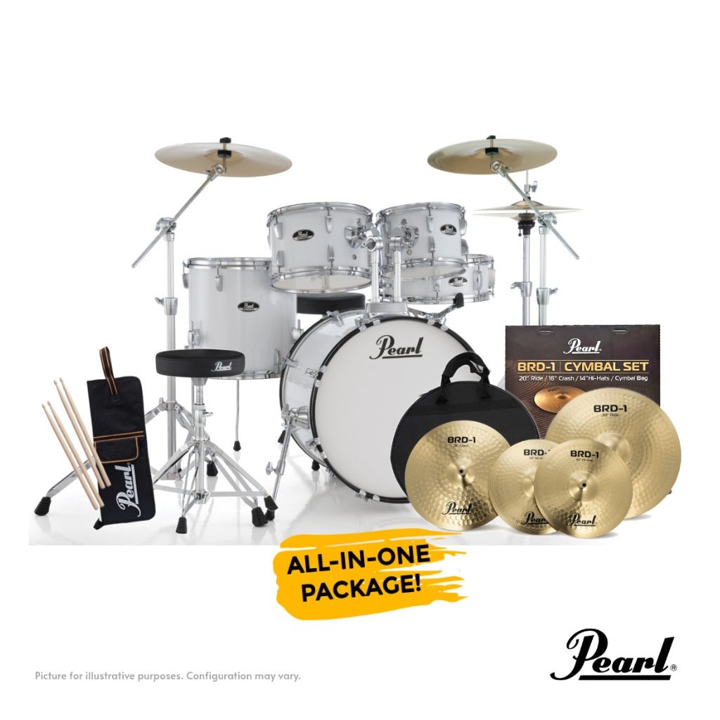 Pearl Roadshow-PLUS 5-PC Drum Kit Package 20/10/12/14 - Pure White Acoustic Drums Sky Music