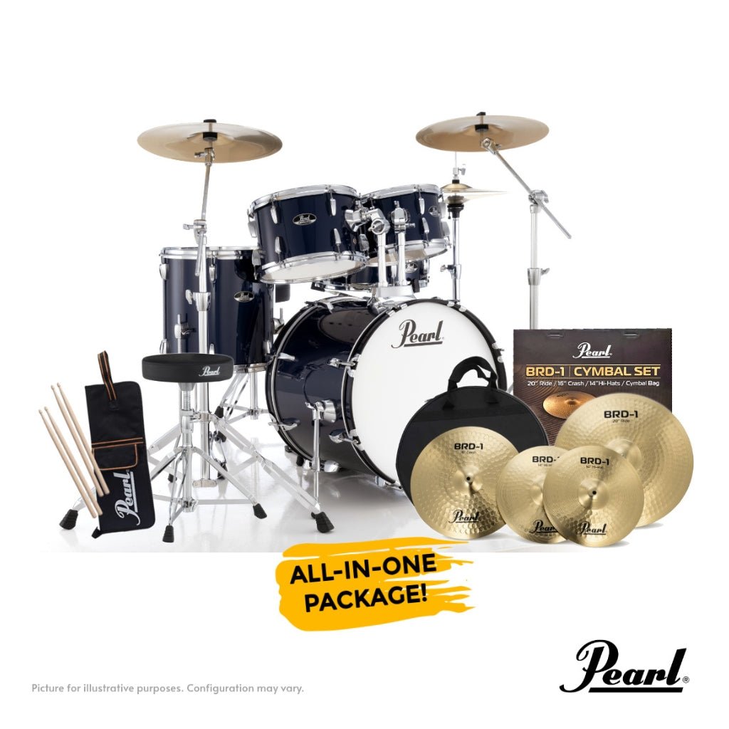 Pearl Roadshow-PLUS 5-PC Drum Kit Package 20/10/12/14 - Royal Blue Metallic Acoustic Drums Sky Music