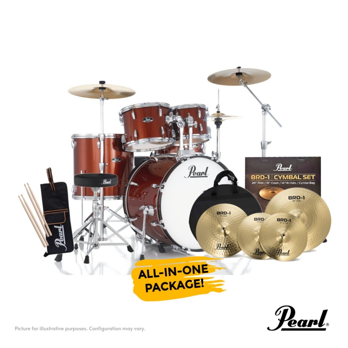 Pearl Roadshow-PLUS 5-PC Drum Kit Package 22/10/12/16 - Burnt Orange Sparkle Acoustic Drums Sky Music