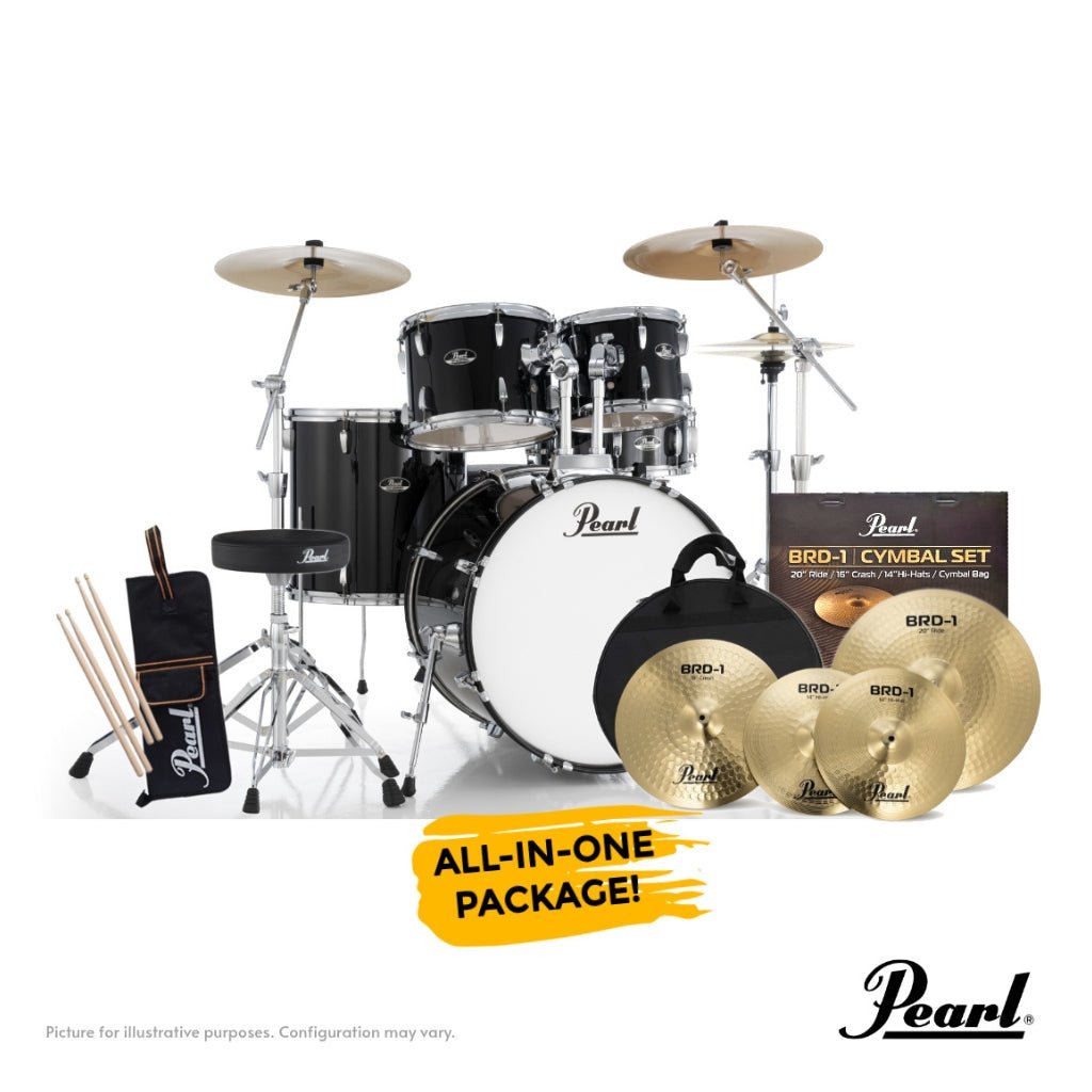 Pearl Roadshow-PLUS 5-PC Drum Kit Package 22/10/12/16 - Jet Black Acoustic Drums Sky Music