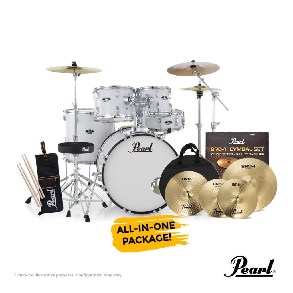 Pearl Roadshow-PLUS 5-PC Drum Kit Package 22/10/12/16 - Pure White Acoustic Drums Sky Music