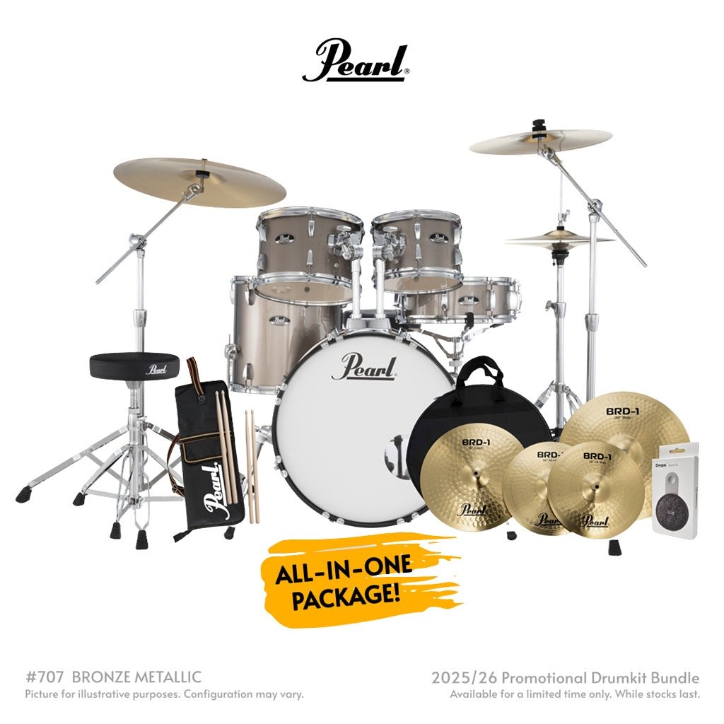 Pearl Roadshow-Plus 5pc 20" with BRD-1 Cymbals Drum Package - Bronze Metallic Acoustic Drums Sky Music