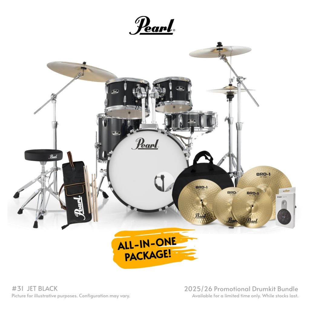 Pearl Roadshow-Plus 5pc 20" with BRD-1 Cymbals Drum Package - Jet Black Acoustic Drums Sky Music