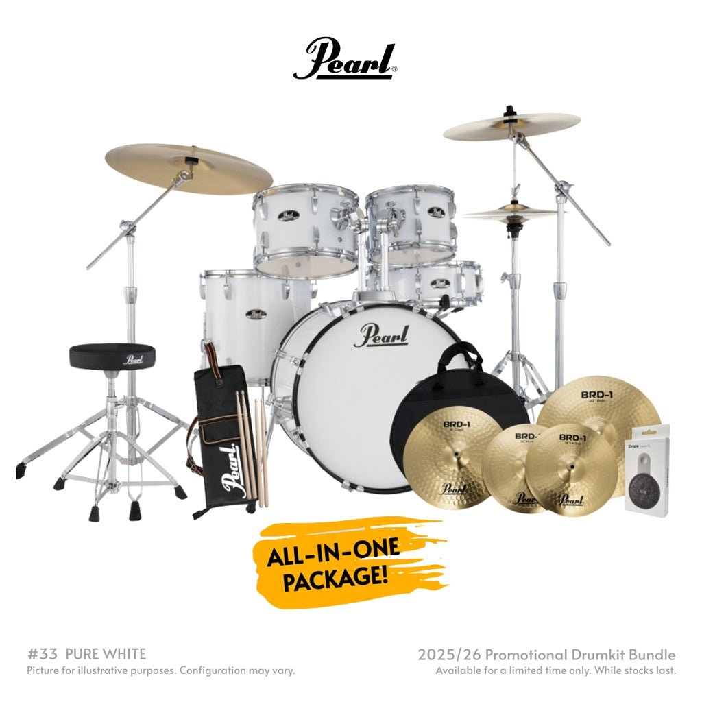 Pearl Roadshow-Plus 5pc 20" with BRD-1 Cymbals Drum Package - Pure White Acoustic Drums Sky Music