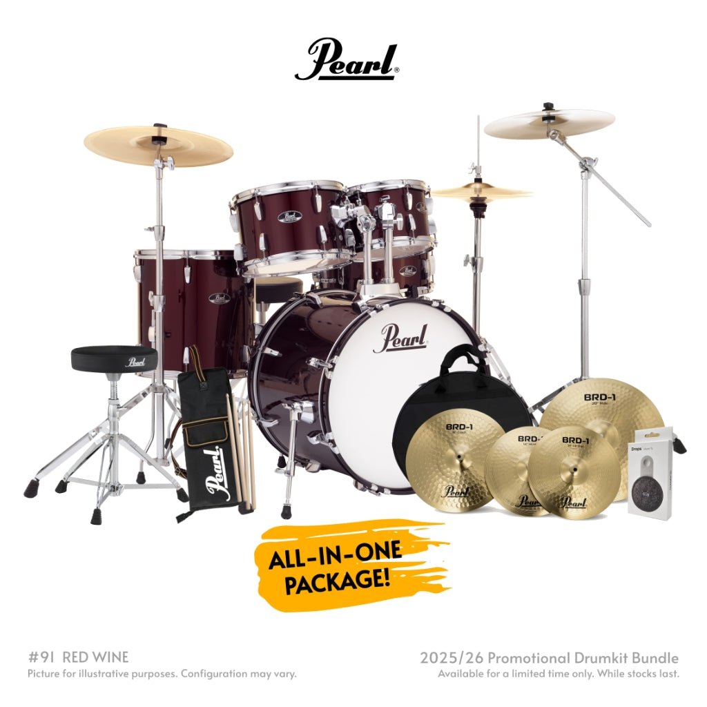 Pearl Roadshow-Plus 5pc 20" with BRD-1 Cymbals Drum Package - Red Wine Acoustic Drums Sky Music