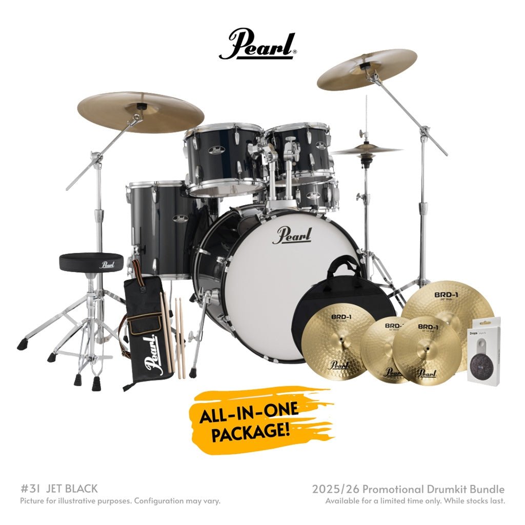 Pearl Roadshow-PLUS 5pc 22" Drum Package with Pearl Cymbals - Jet Black Acoustic Drums Sky Music
