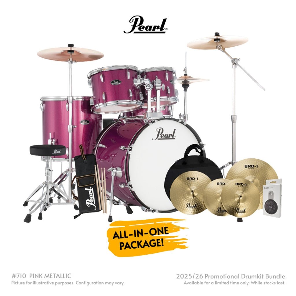 Pearl Roadshow-PLUS 5pc 22" Drum Package with Pearl Cymbals - Pink Metallic Acoustic Drums Sky Music