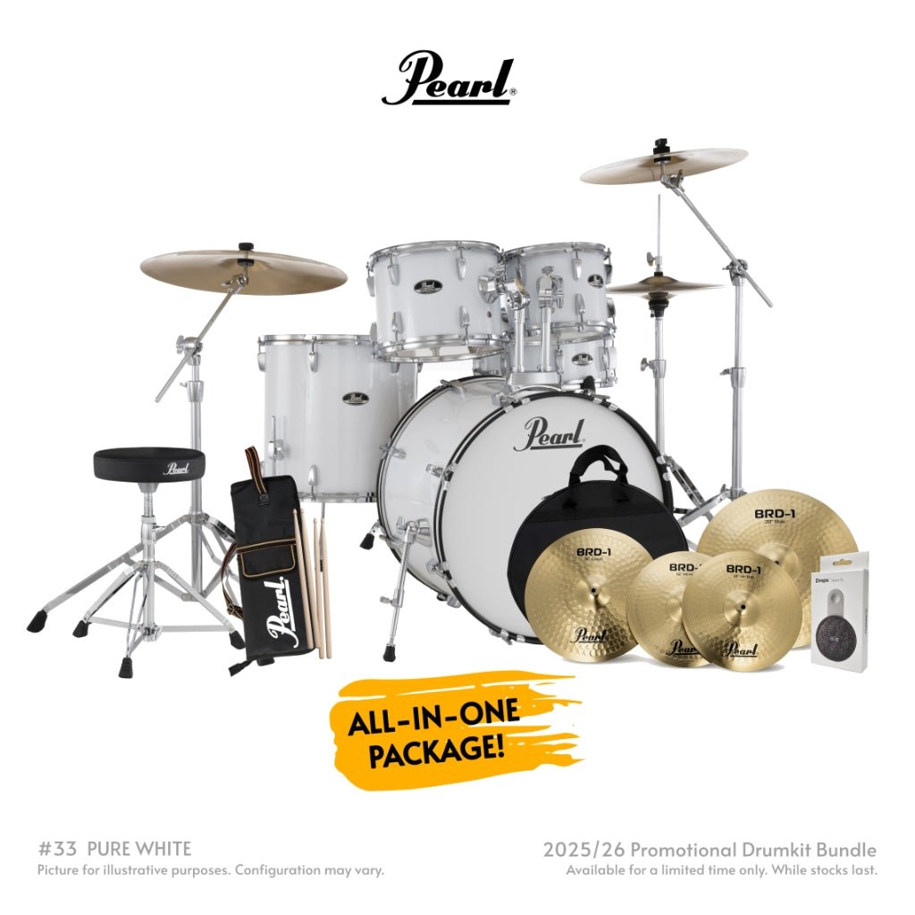 Pearl Roadshow-PLUS 5pc 22" Drum Package with Pearl Cymbals - Pure White Acoustic Drums Sky Music