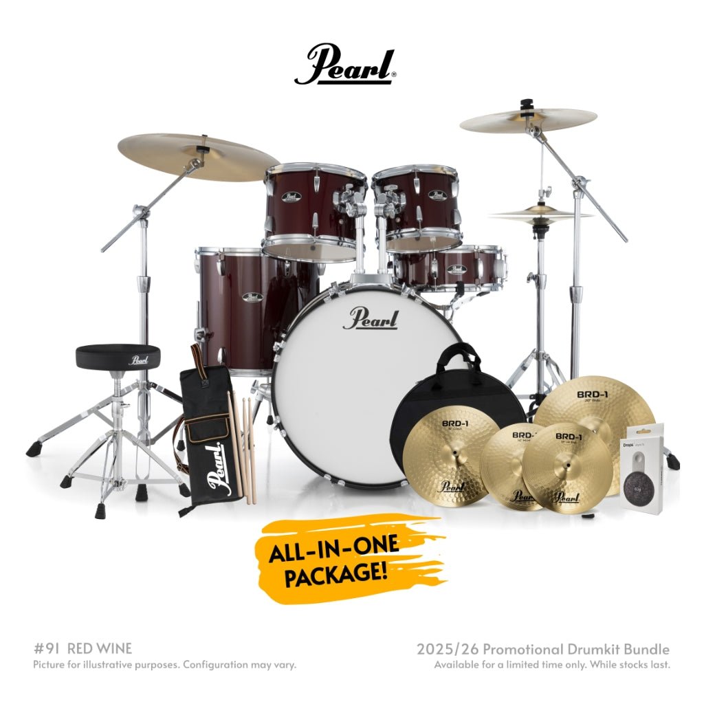 Pearl Roadshow-PLUS 5pc 22" Drum Package with Pearl Cymbals - Red Wine Acoustic Drums Sky Music
