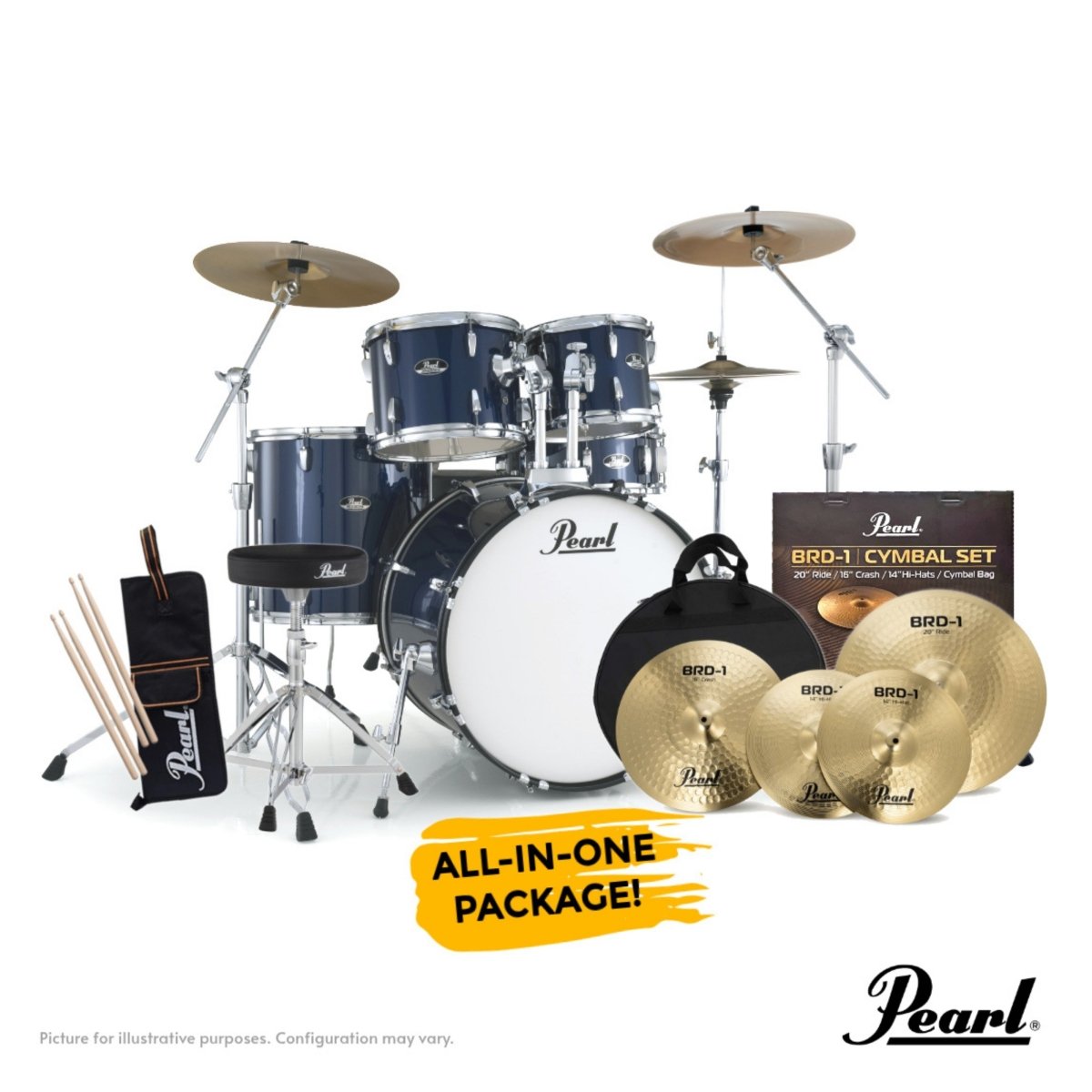 Pearl Roadshow-PLUS 5pc 22" Drum Package with Pearl Cymbals - Royal Blue Metallic Acoustic Drums Sky Music