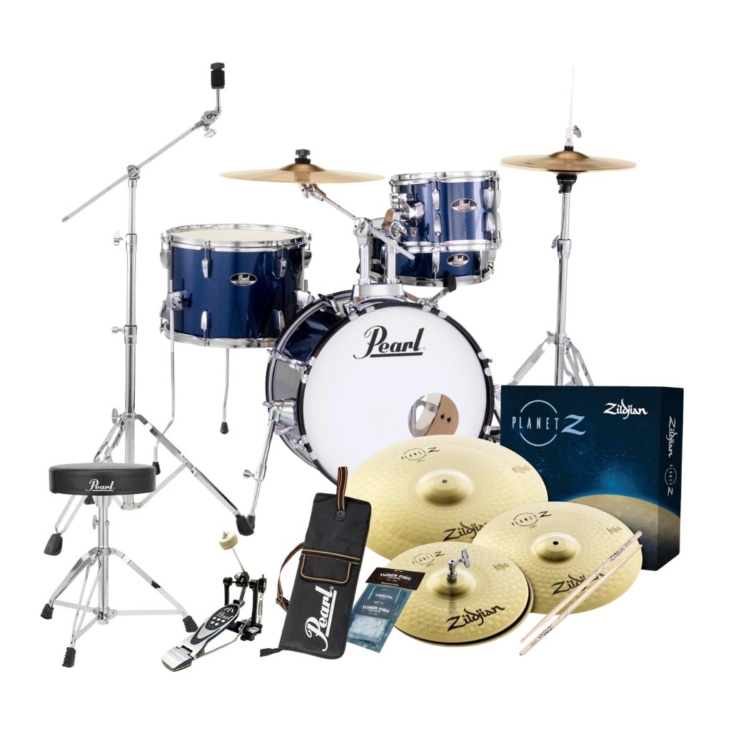 Pearl Roadshow X 18" 4-Piece Drum Kit Package with Zildjian Cymbals &amp; Hardware - Royal Blue Metallic Acoustic Drums Sky Music