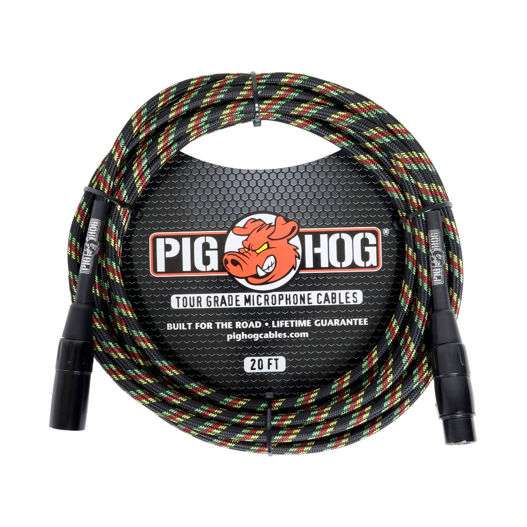 Pig Hog - Rasta Stripes - Woven Mic Cable 20ft XLR