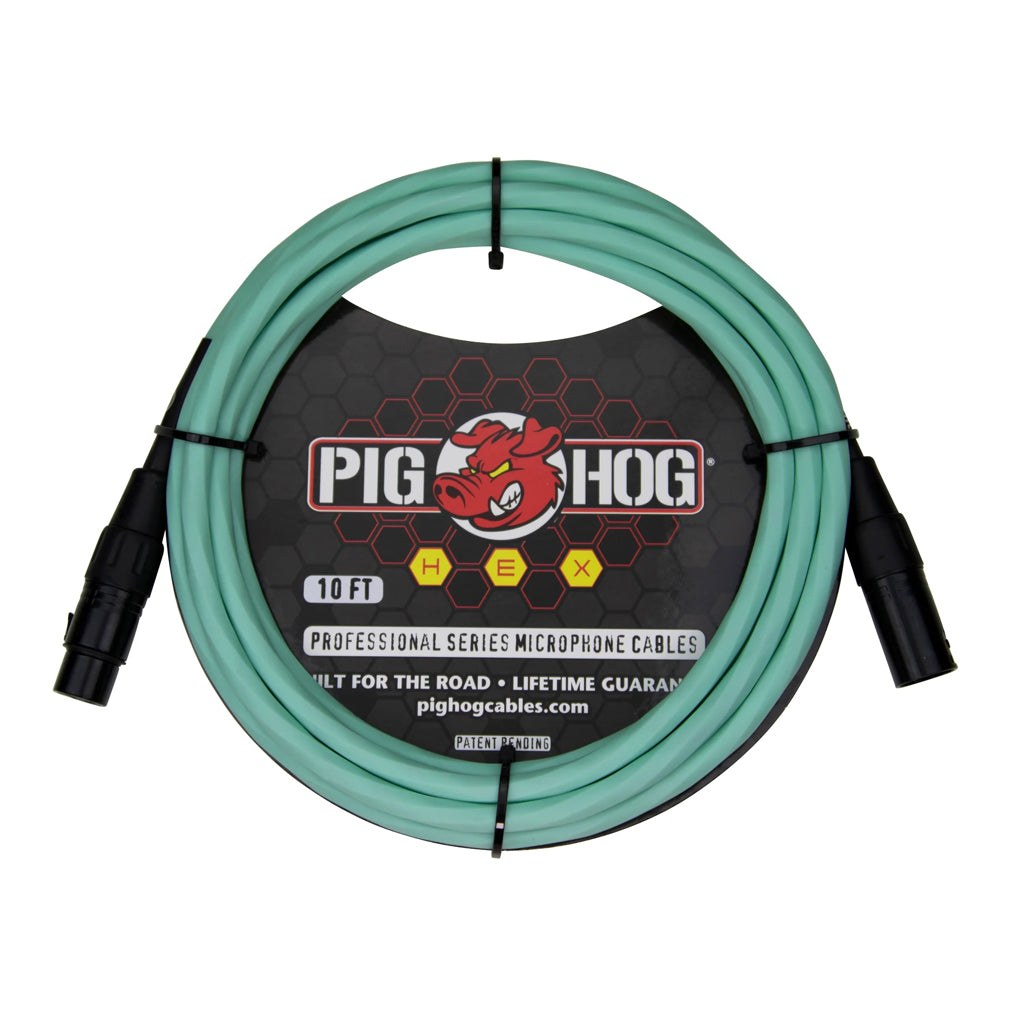 Pig Hog Hex Series Mic Cable, 10ft - Seafoam Green