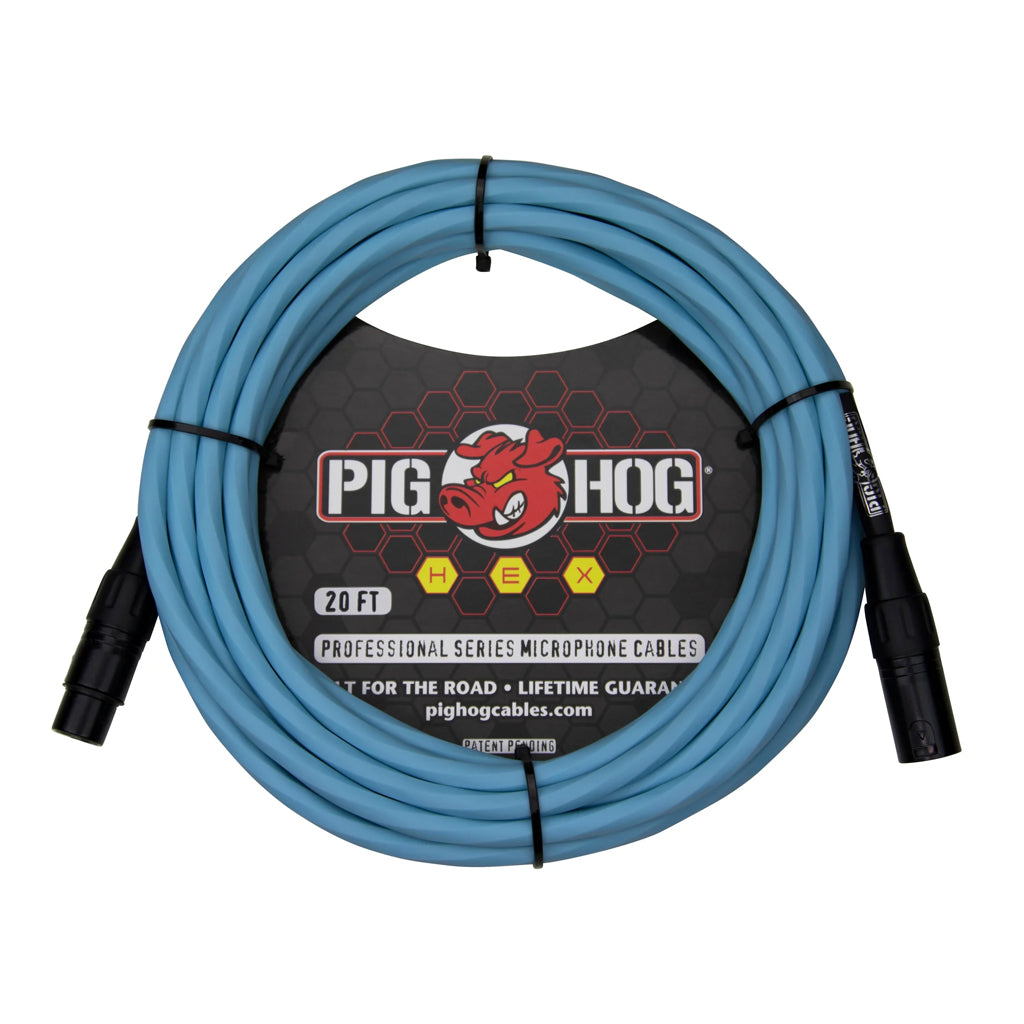 Pig Hog Hex Series Mic Cable 20ft Daphne Blue