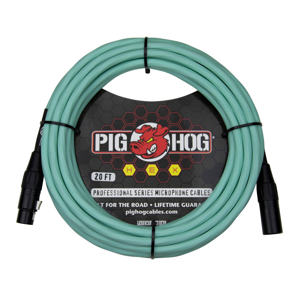 Pig Hog Hex Series Mic Cable 20ft Seafoam Green