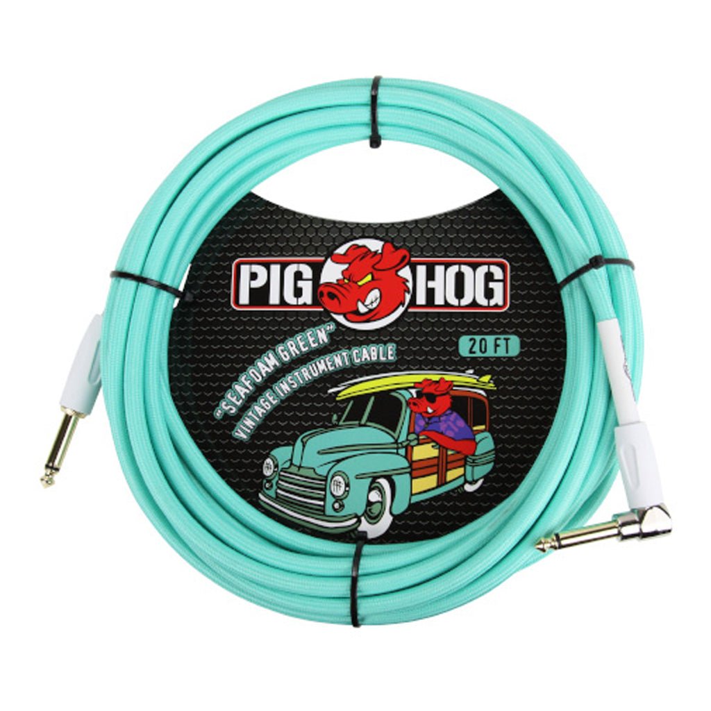 Pig Hog 20ft Straight/Right Instrument Cable - Seafoam Green Guitar Cables Sky Music