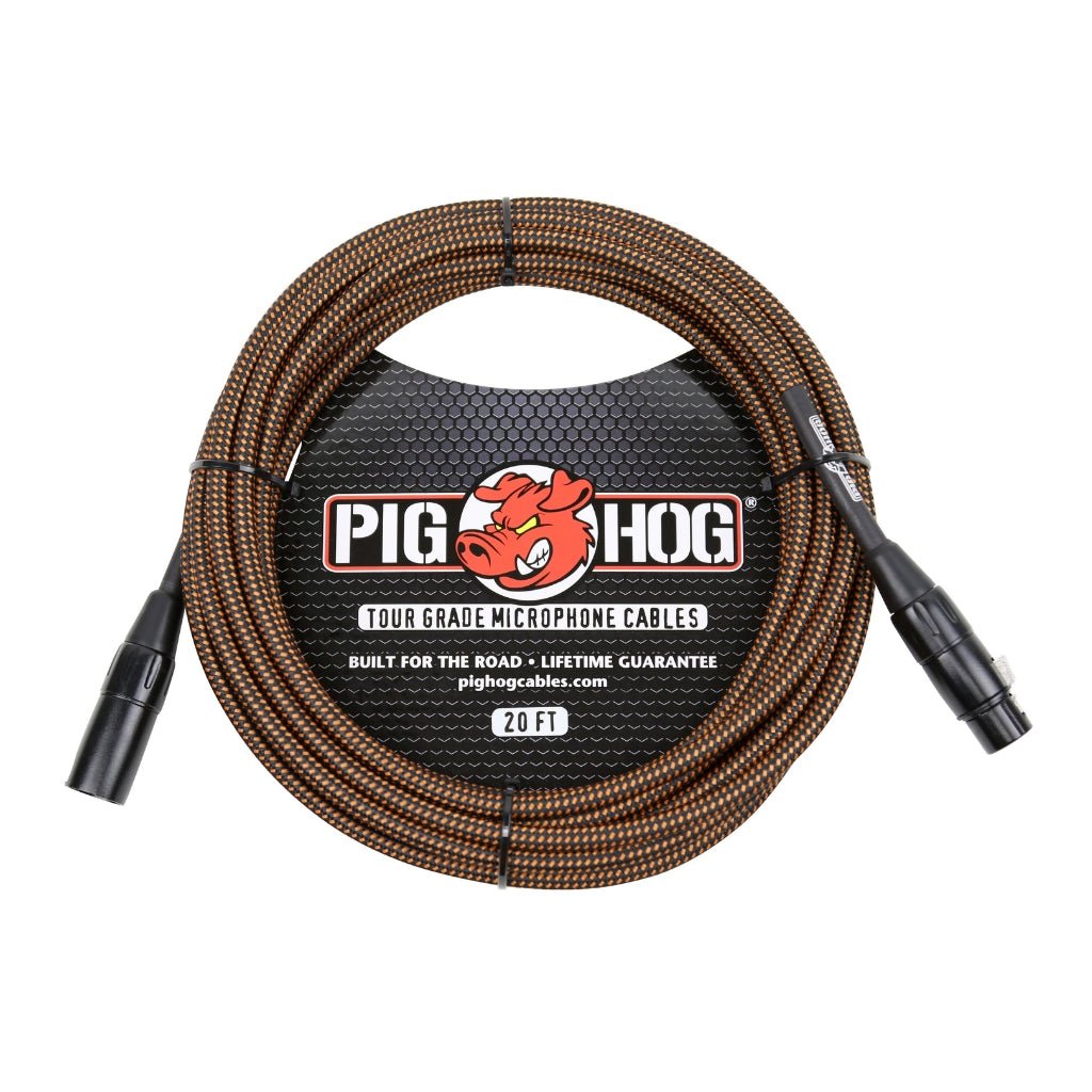 Pig Hog Black &amp; Orange Woven Mic Cable, 20ft XLR Cables Sky Music