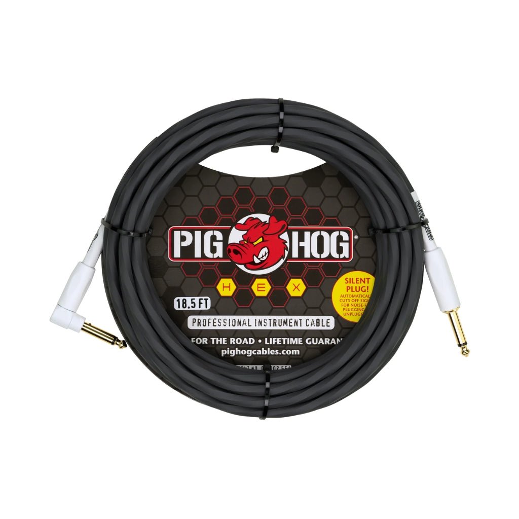 Pig Hog Hex Series Silent Instrument Cable - Grey, 18.6ft Right Angle Instrument Cables Sky Music