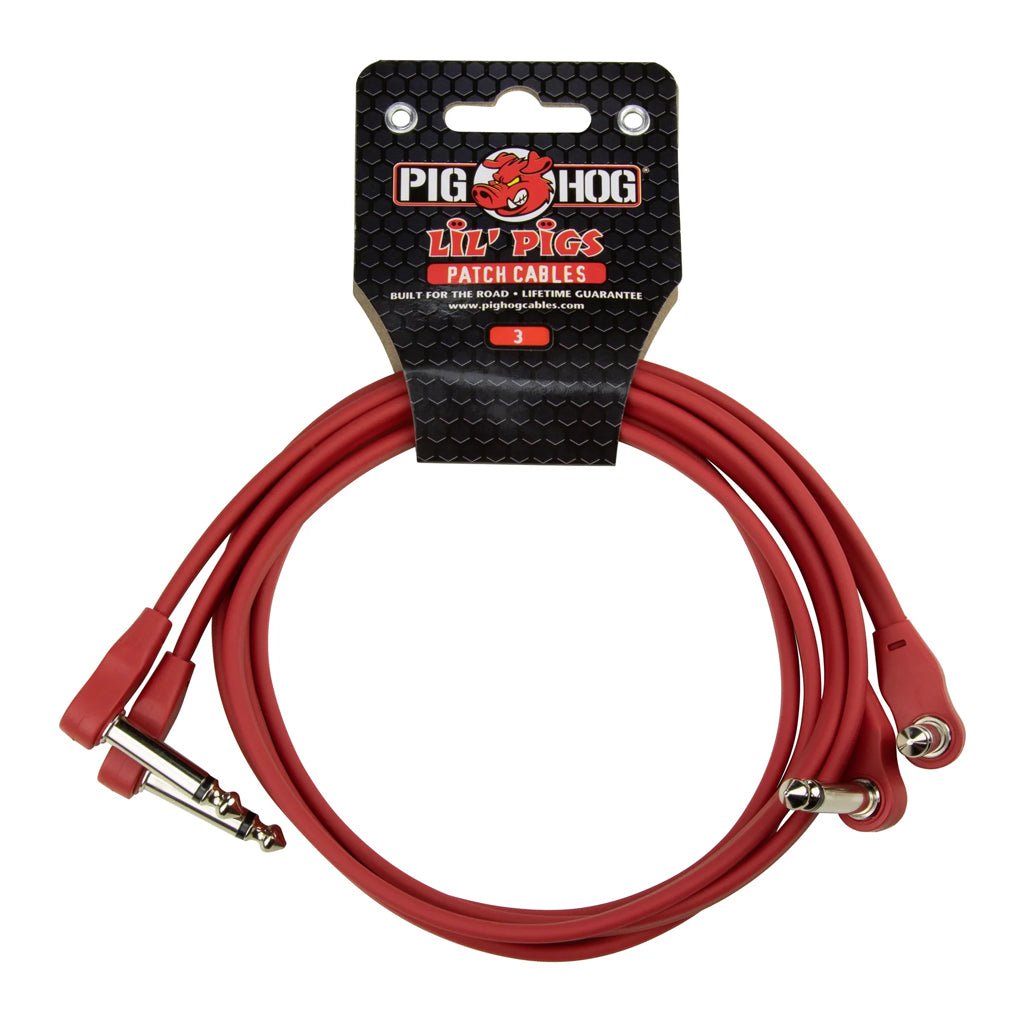 Pig Hog Lil' Pigs Low Profile 3ft Patch Cables, 2pk - Candy Apple Red Cables Sky Music