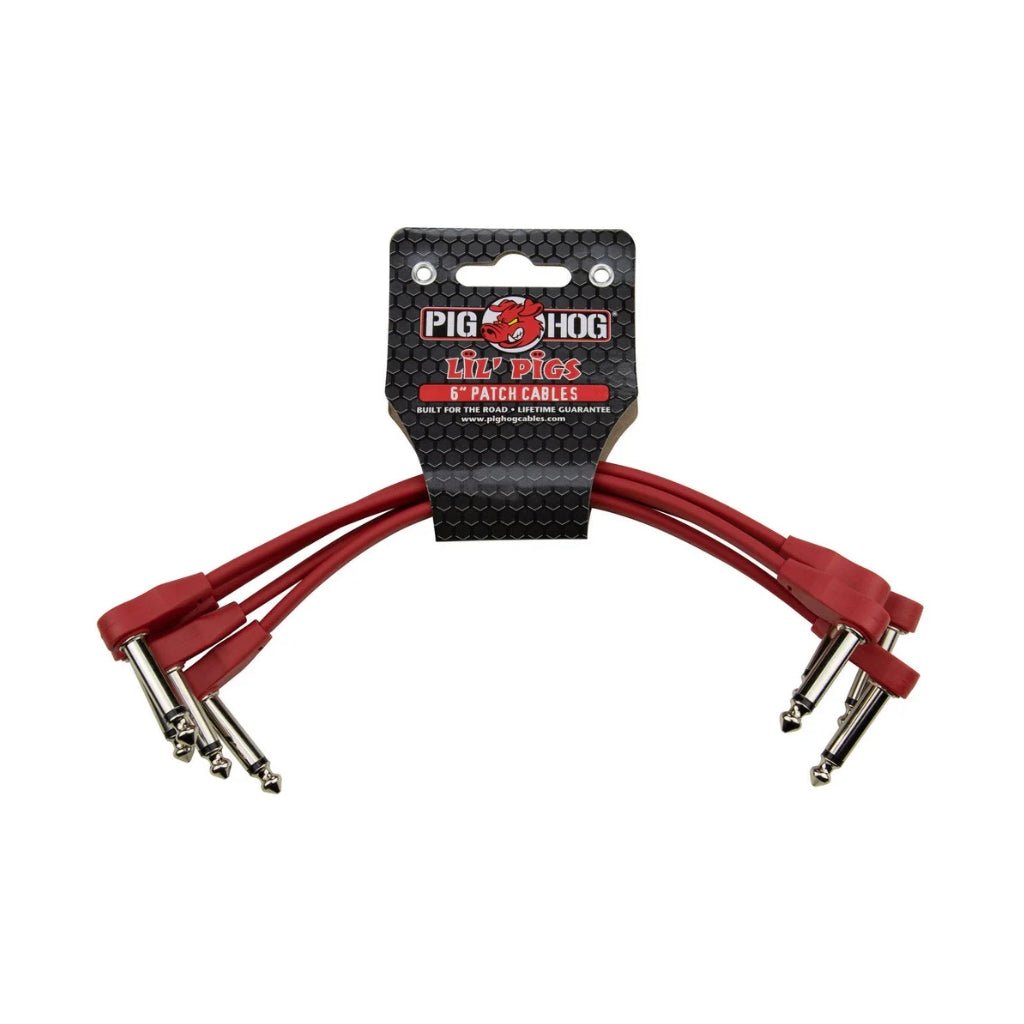 Pig Hog Lil Pigs Low Profile Patch Cable - Candy Apple Red, 6-inches 4-Pack Cables Sky Music