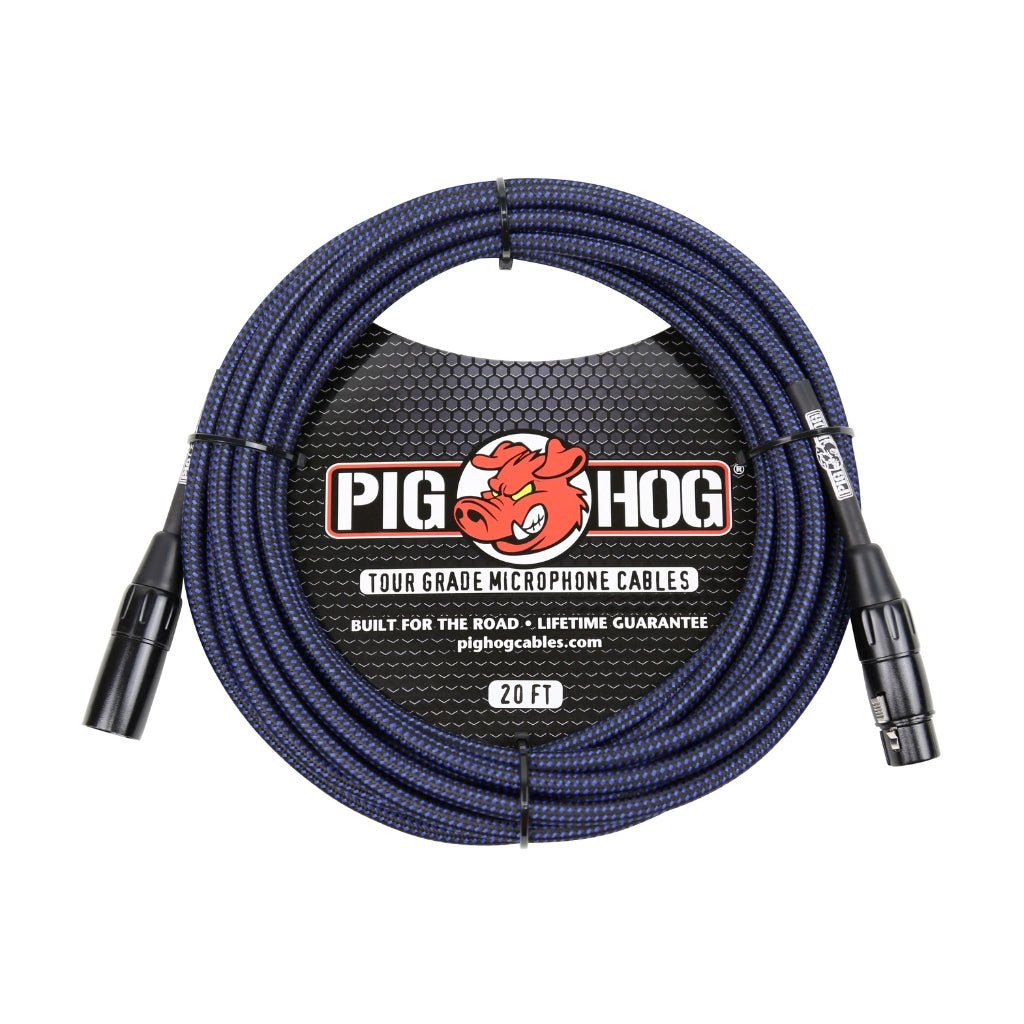 Pig Hog Tour Grade Microphone Cable - Black &amp; Blue Woven, 20ft XLR Microphone Cables Sky Music