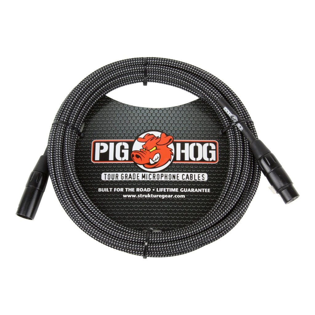 Pig Hog Tour Grade Microphone Cable - Black &amp; White Woven, 20ft XLR Microphone Cables Sky Music