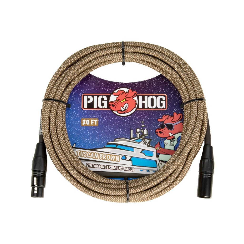 Pig Hog Woven XLR Mic Cable - Tuscan Brown, 20ft Microphone Cables Sky Music
