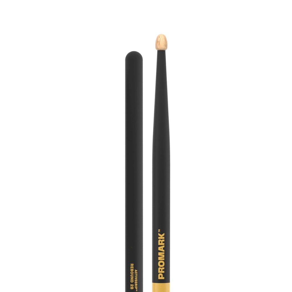 Promark R2BAG Rebound 2B Hickory Active Grip Wood Tip in Black Drum Sticks Sky Music