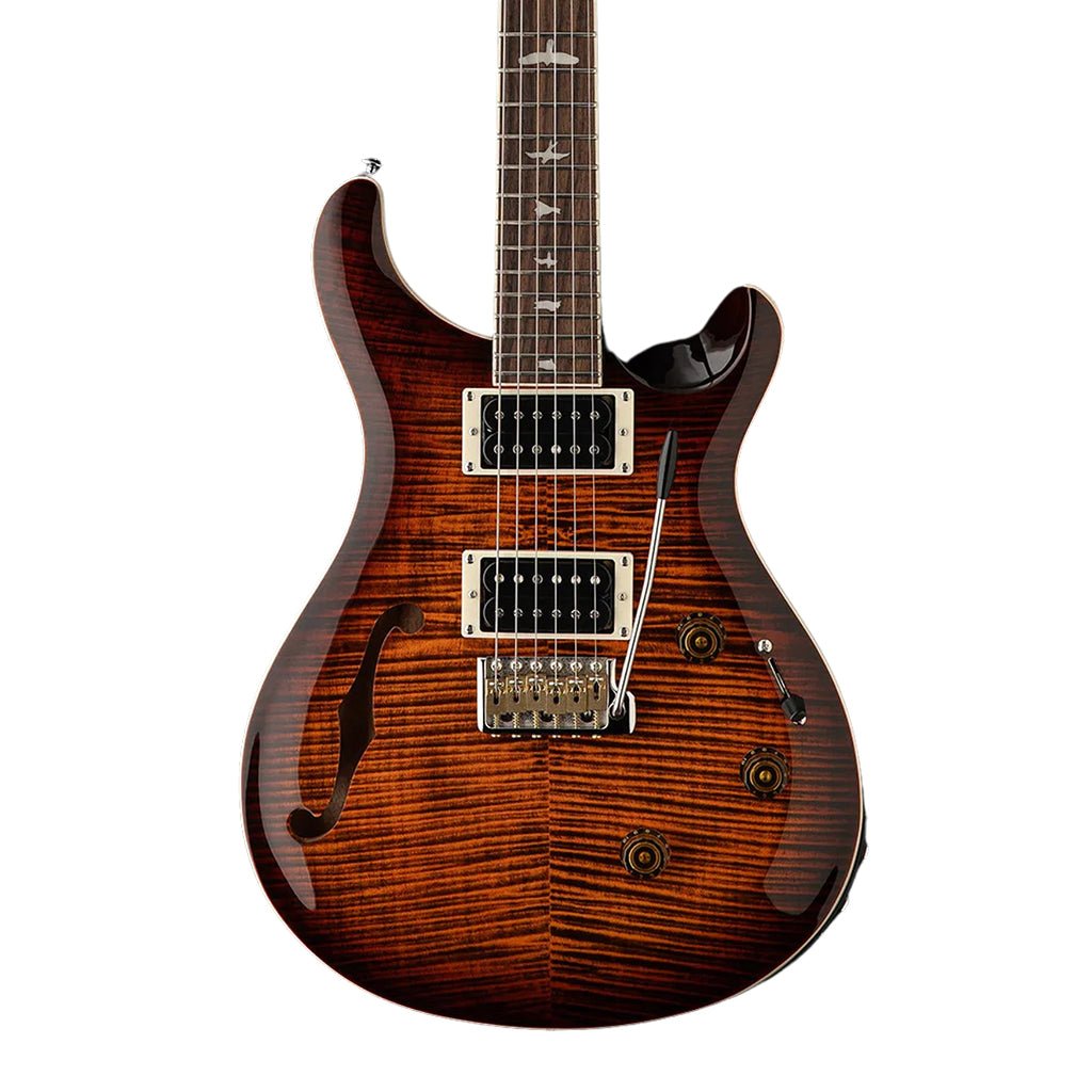 PRS SE Custom 24 Semi Hollow Piezo - Orange Tiger Smoke Burst Electric Guitars Sky Music