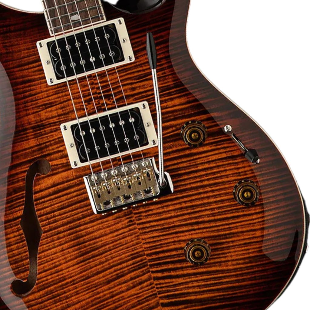 PRS SE Custom 24 Semi Hollow Piezo - Orange Tiger Smoke Burst Electric Guitars Sky Music
