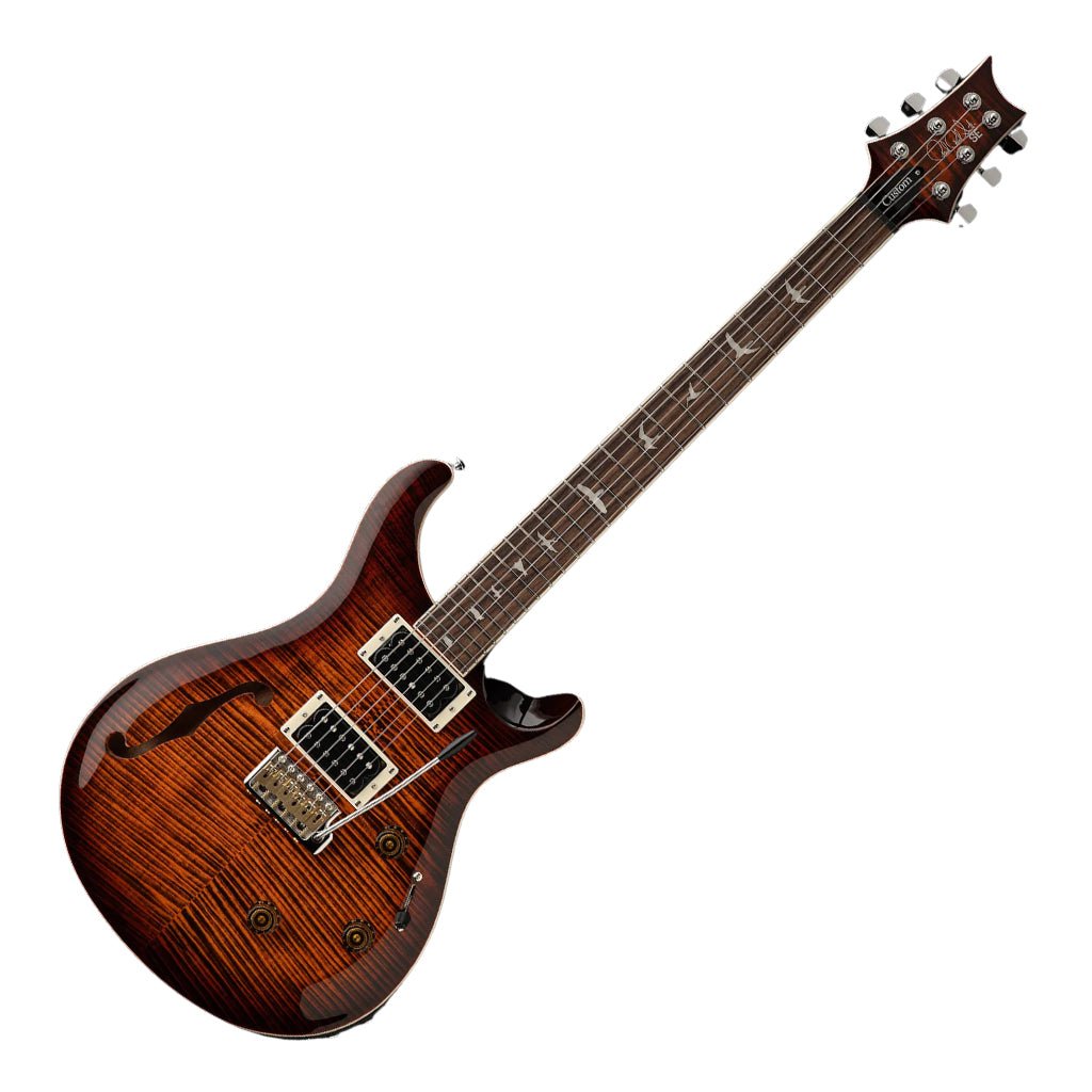 PRS SE Custom 24 Semi Hollow Piezo - Orange Tiger Smoke Burst Electric Guitars Sky Music