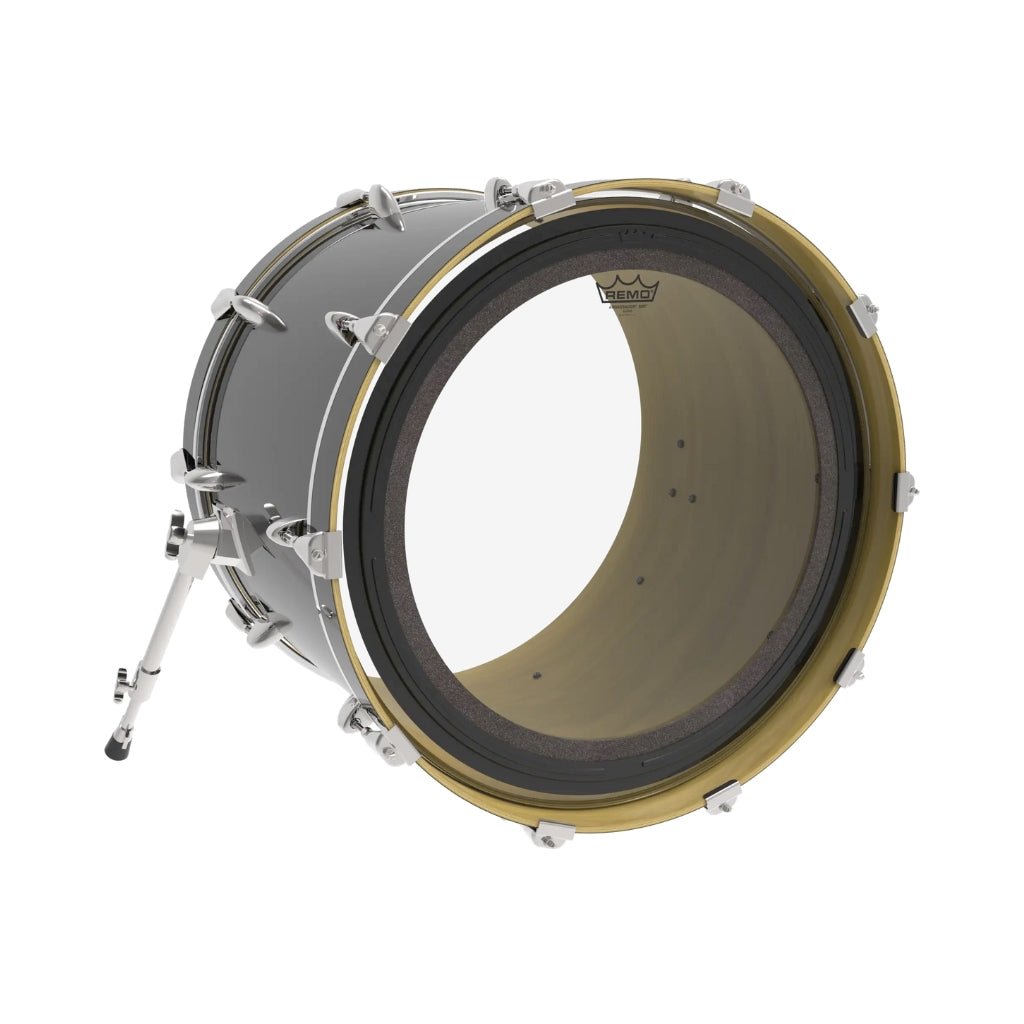 Remo SMT Ambassador Clear 22" Bass Drum. Includes 21⁄2" Falam Patch Drum Heads Sky Music