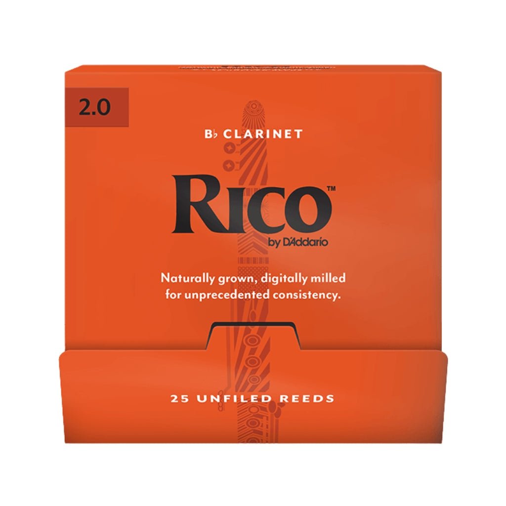 Rico by D'Addario Bb Clarinet Reeds, Strength 2.0 - 25 Pack (Single Sealed) Brass &amp; Woodwind Accessories Sky Music