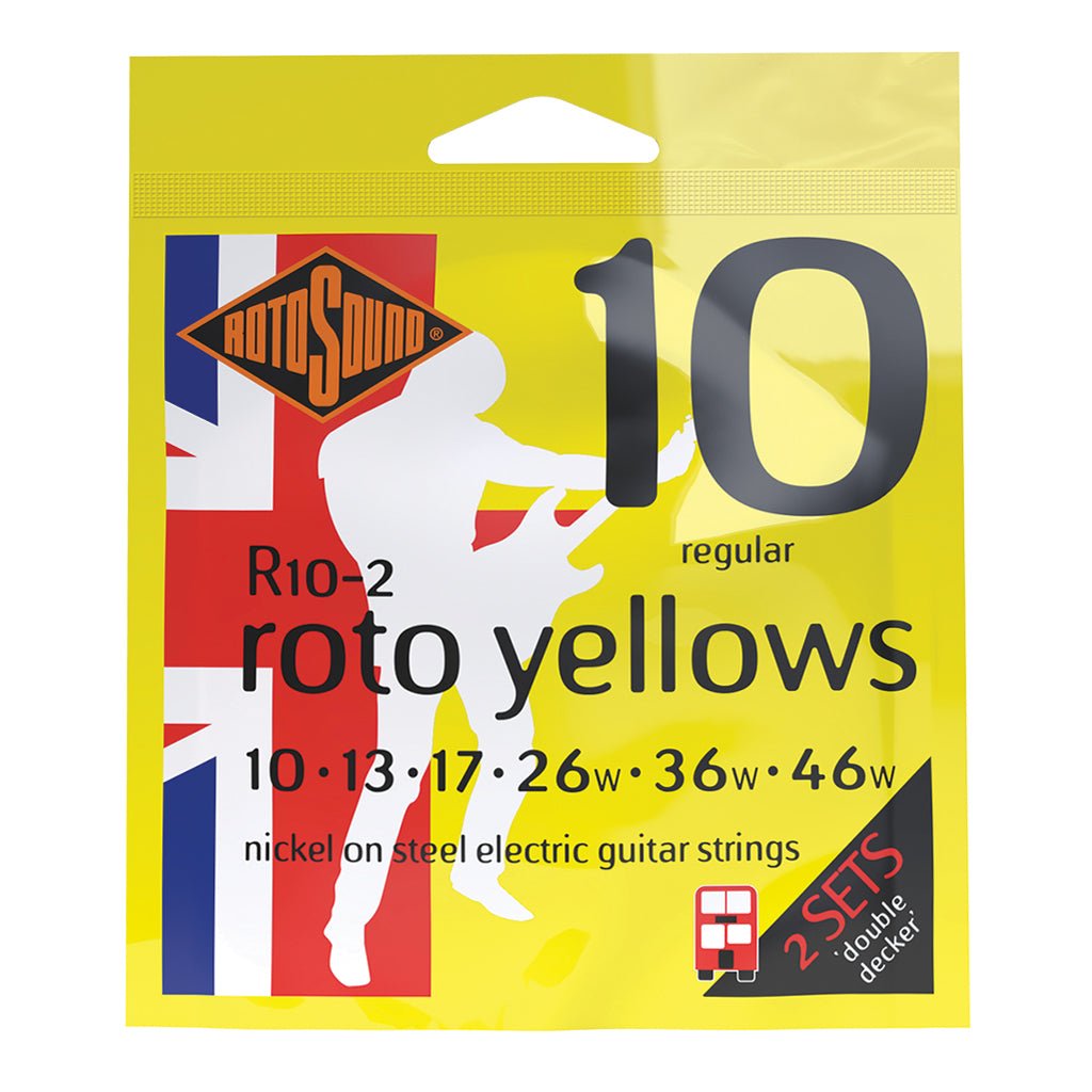 Rotosound R10 Roto Yellow Electric String Set Twin Pack Fretted Instrument Strings Sky Music